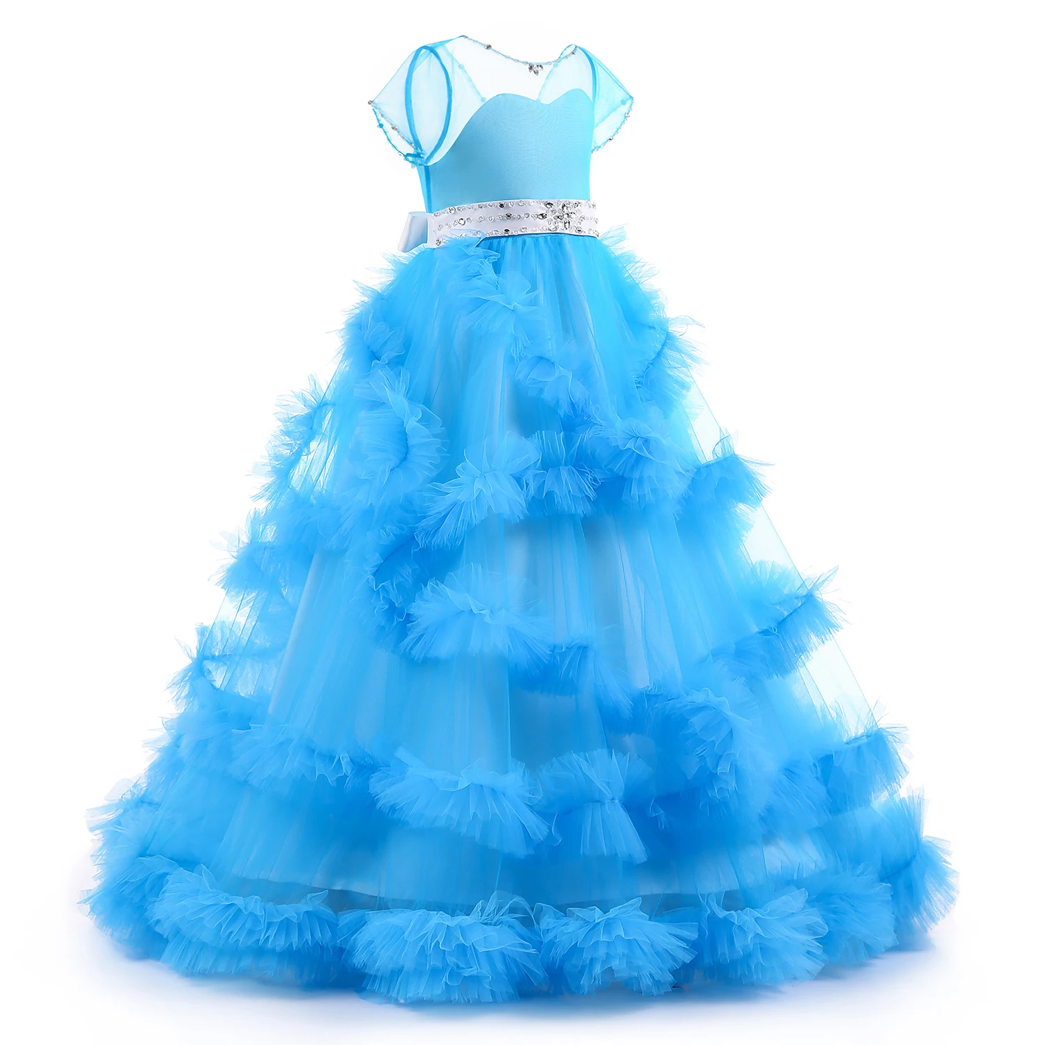 

2021 new hot seller fashion 3D blue kids ball gowns 14 years pageant party girls dress, Blue.pink.purple