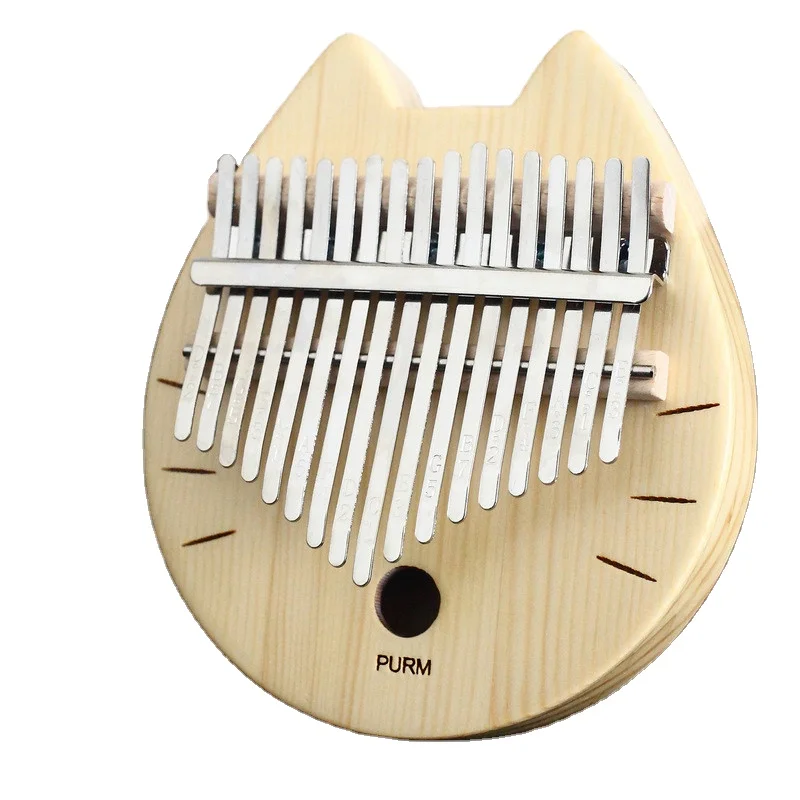 

Hot Selling Cute Cat Mini Wooden Kalimba 17 Keys Beginners Portable Instrument, White&pink&wood