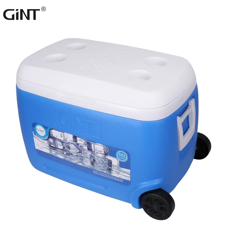 

Gint 55L food grade ice storage boxes body cooling picnic delivery boxes with trolley & wheels cooler box, Dark blue,light blue