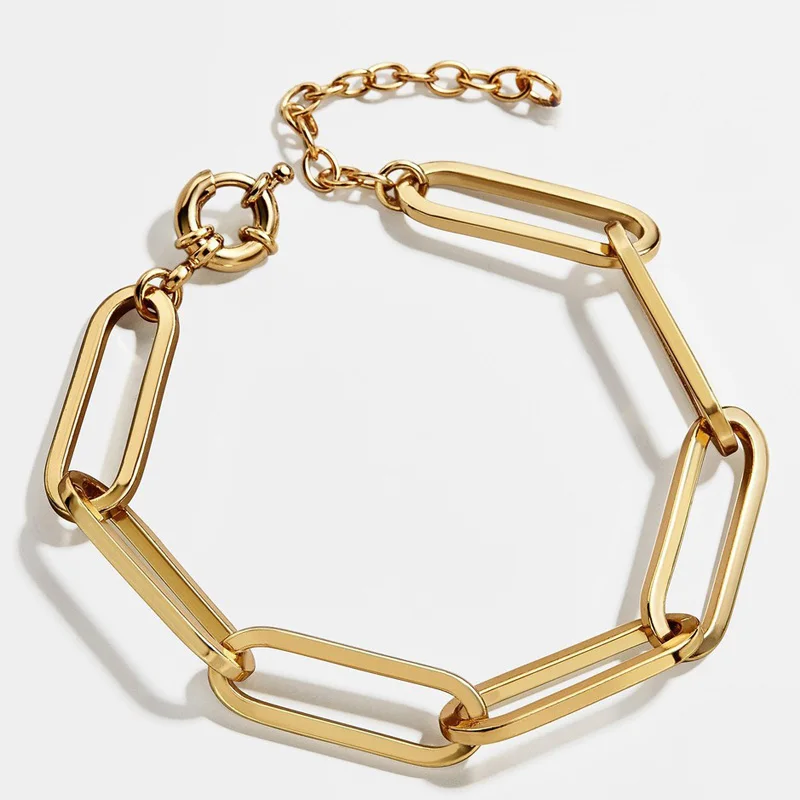 

High quality gold plated rectangle link paperclip chain bracelet