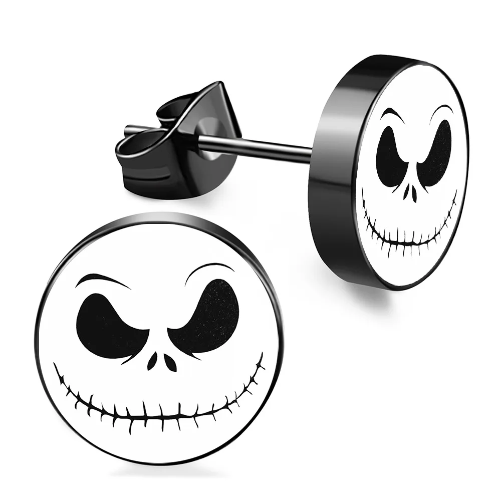 

Funny Stainless Steel 8MM Skull Smiley Face Nightmare Earrings Stud Halloween Christmas Gift