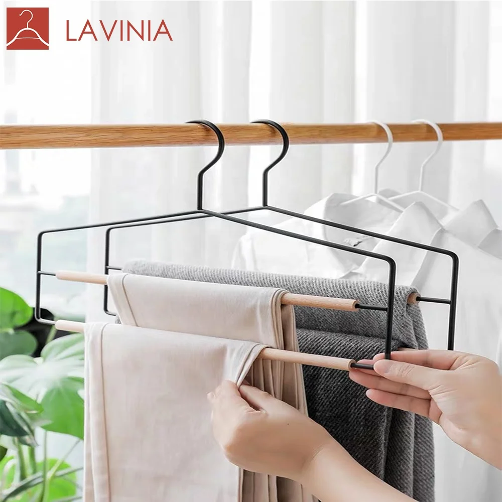 

Beech and iron multi-layer trousers rack magic hanger rack, Black
