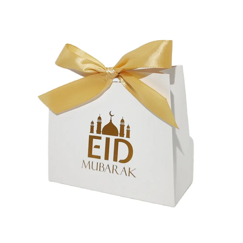 

White 11.5x4.5x10cm Candy Box with Ribbon Muslim Paper Boxes Packaging Paper Gift Bags for Eid Mubarak Ramadan Decoration 2023
