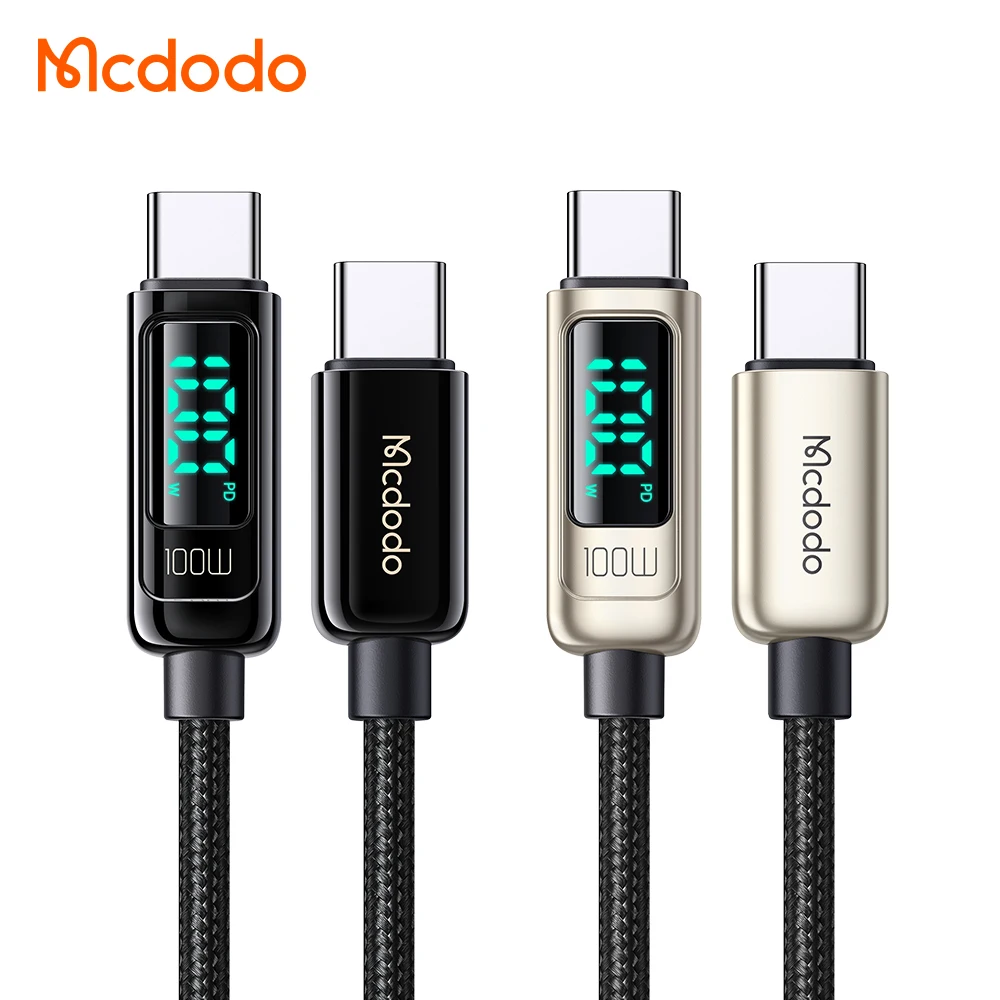 

Mcdodo 100W Type c to Type c fast charging cable with output digital display for mobile phone for laptop, Black/sliver