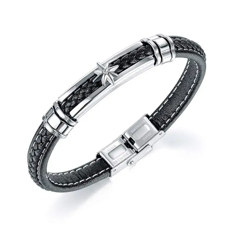 

Genuine Leather Warp With Silver Color Stainless Steel Clasp Bracelet