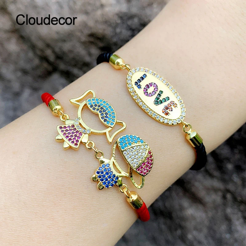 

Boho Cotton Red Rope Bracelet Girl And Boy Charms Designer Colorful CZ Love Charm Bracelet Women Jewelry Best Seller, Steel/gold/rose gold