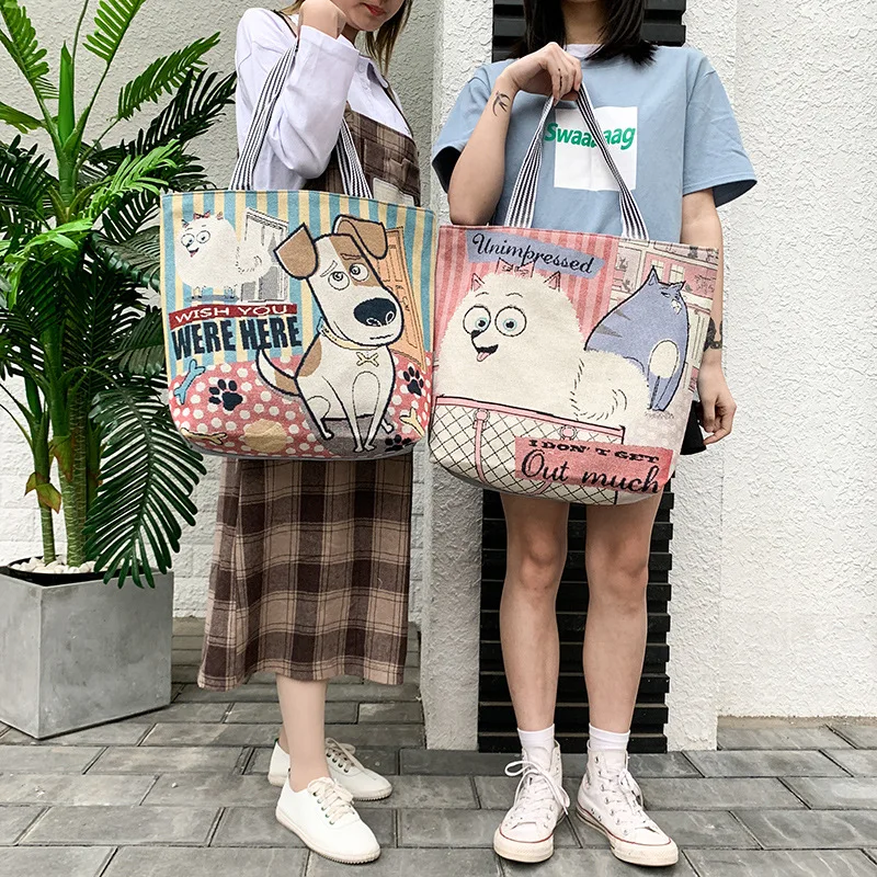 

Canvas Tote Bag for Women Cartoon Printing Handbags Lovely Rabbit Large Capacity Shoulder Bag Eco-friendly Shoopng Bag