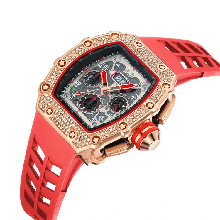 

2021 Hot RM New design Moissanite Diamond Watch Men Watch Band Rubber Watch Iced Out, 6 colors