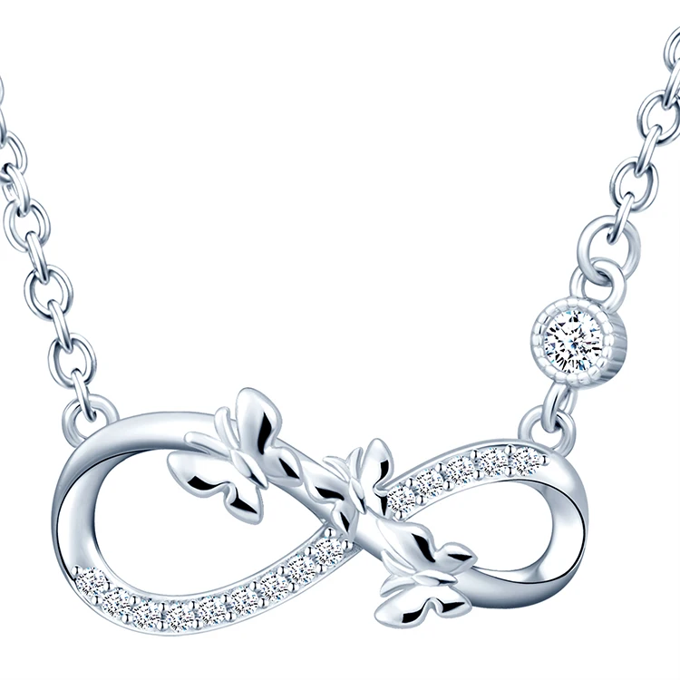 

S925 Sterling Silver Necklace Zircon Diamond Setting Infinity Symbol Butterflies Necklace