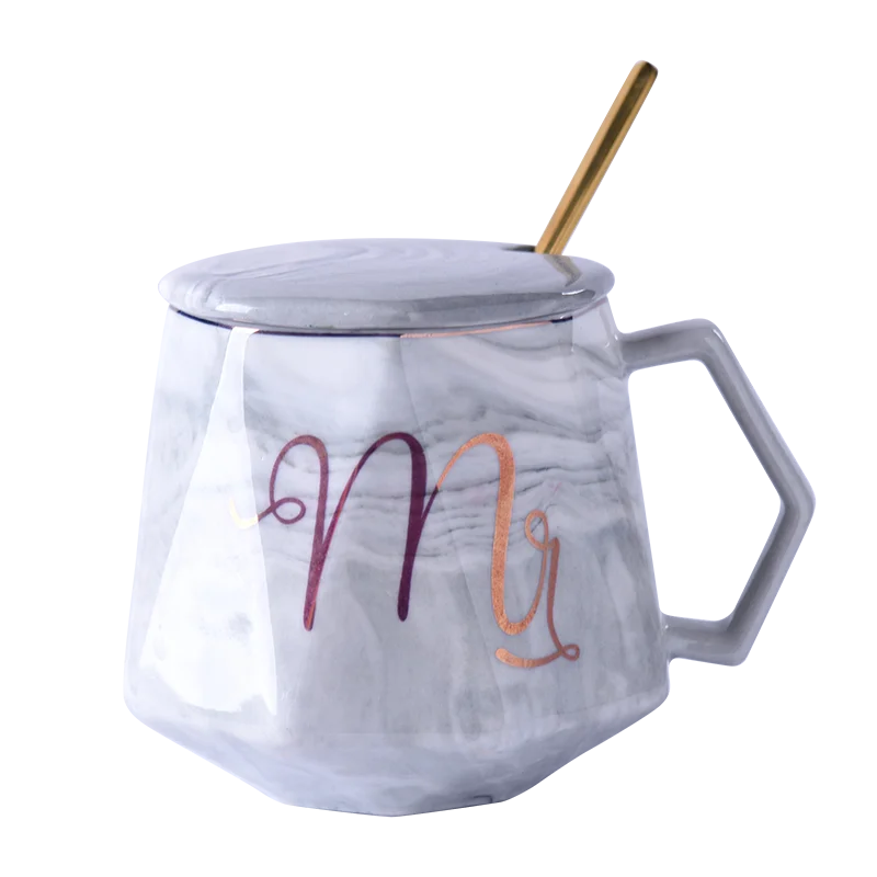 

Nordic marble diamond alphabet ceramic mug coffee milk Mug LOGO gift box can be customized packaging