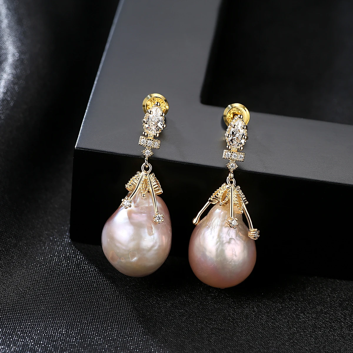 

European And American Style Fashion Silver Drop Baroque Pearl Stud Zircon Earrings
