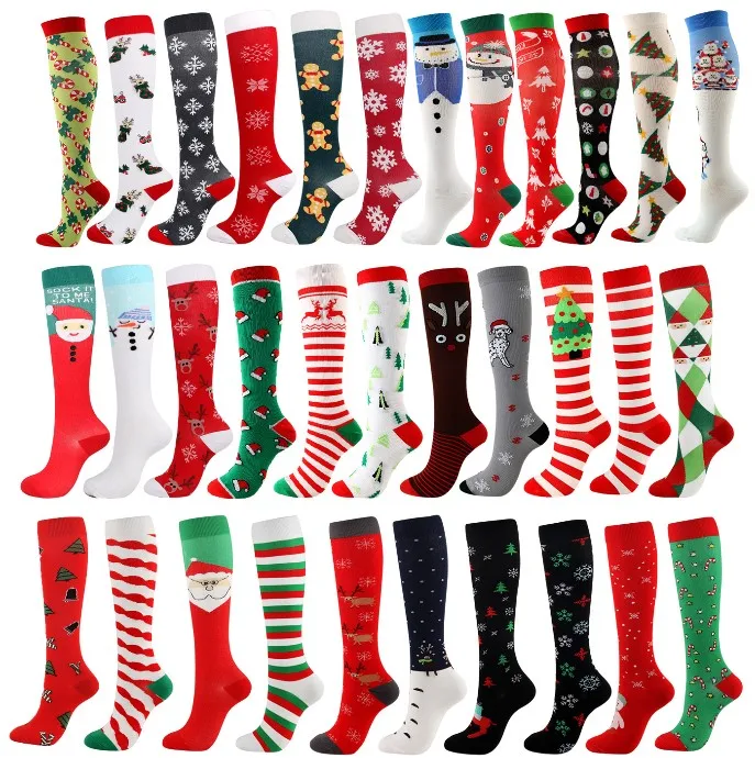 

Custom Medical high quality Xmas keen high long stockings Christmas compression socks medical, Colors