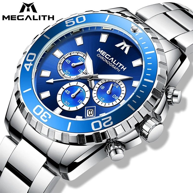 

Megalith Custom Logo OEM/ODM Wristwatch High Quality Fashion Metal Watches Luxury Stainless Steel Chronograph Quartz Watch