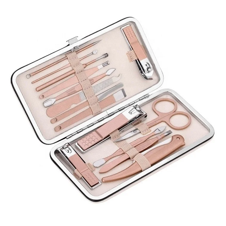 

15 Piece Manicure Pedicure Grooming Kit Rose Gold Stainless Steel Sharp Splash Proof Nail Clippers Set With Eyebrow Razor Knife, According to options