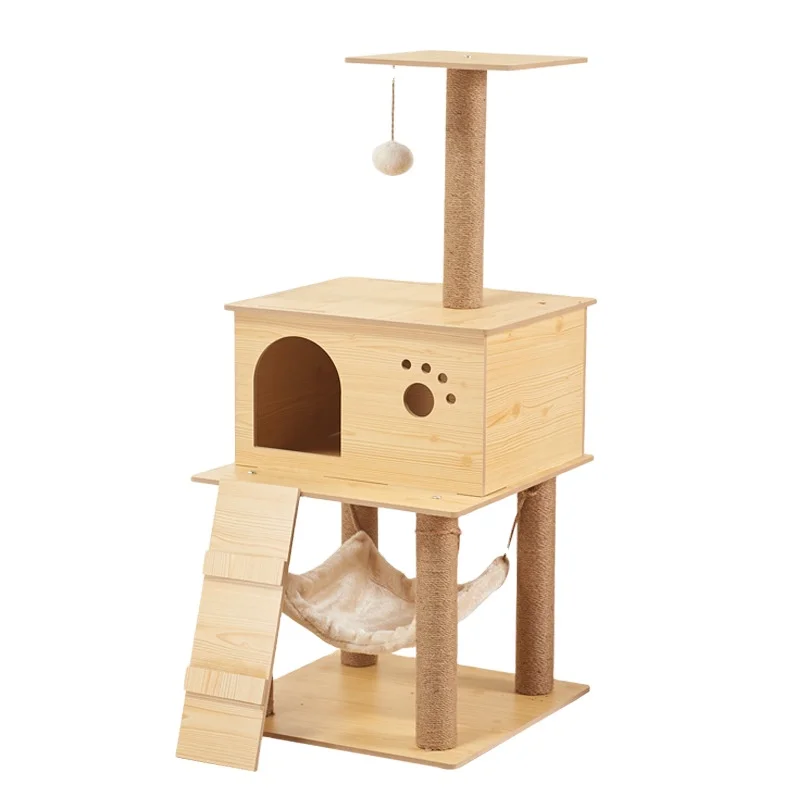 

Hot selling good quality solid wood cat climbing cat tree cat house, Natural color