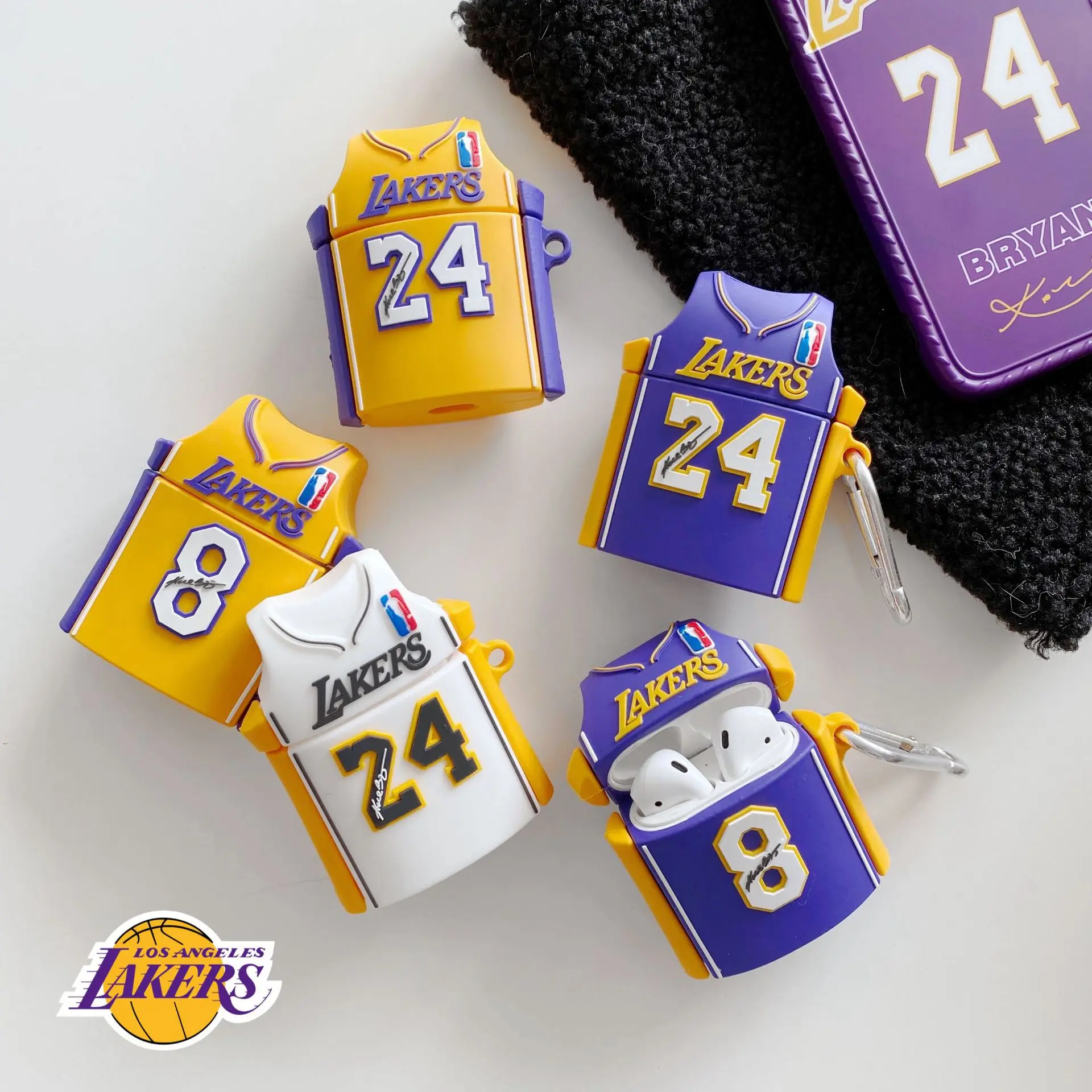 

New 2020 Lakers Jersey No. 24 Jersey Silicone Case for Airpods 1 2 Case No.8 Jersey for Airpod Case Sport