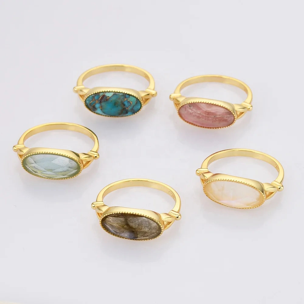 

SS222 Oval Aquamarine Moonstone 925 Silver promise ring Rhodochrosite gold ring jewelry