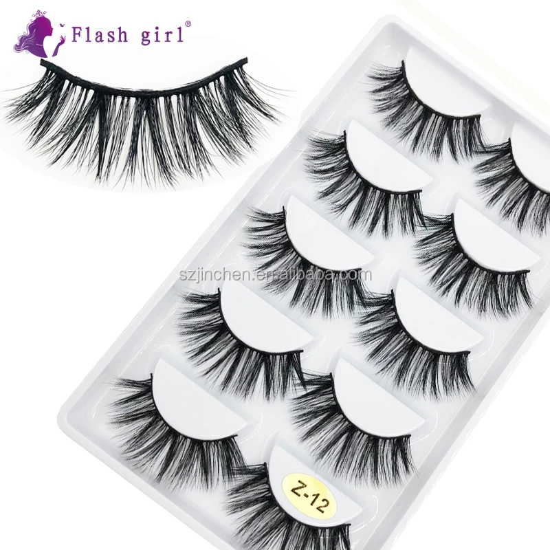 

Hot Sale Z series Z12 handmade private label 5 pairs 3D Mink eyelashes, Colors