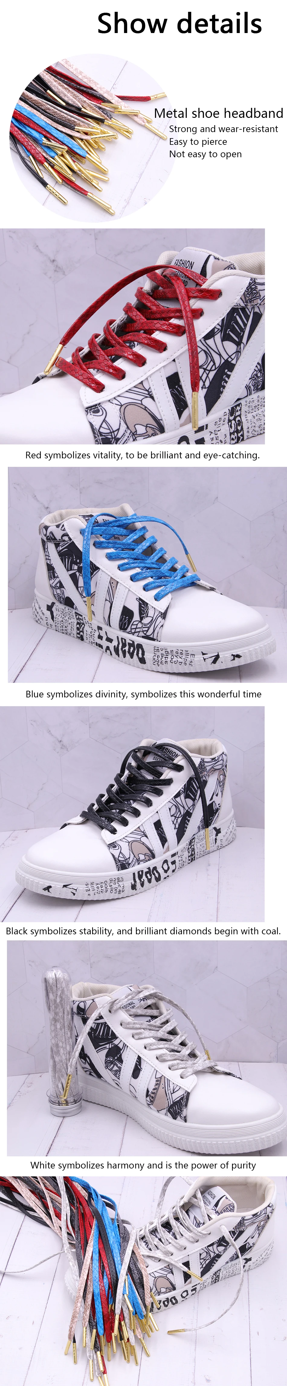 Weiou High-End Sneakers Luxury White+ Gold Tips Leather Shoe Laces