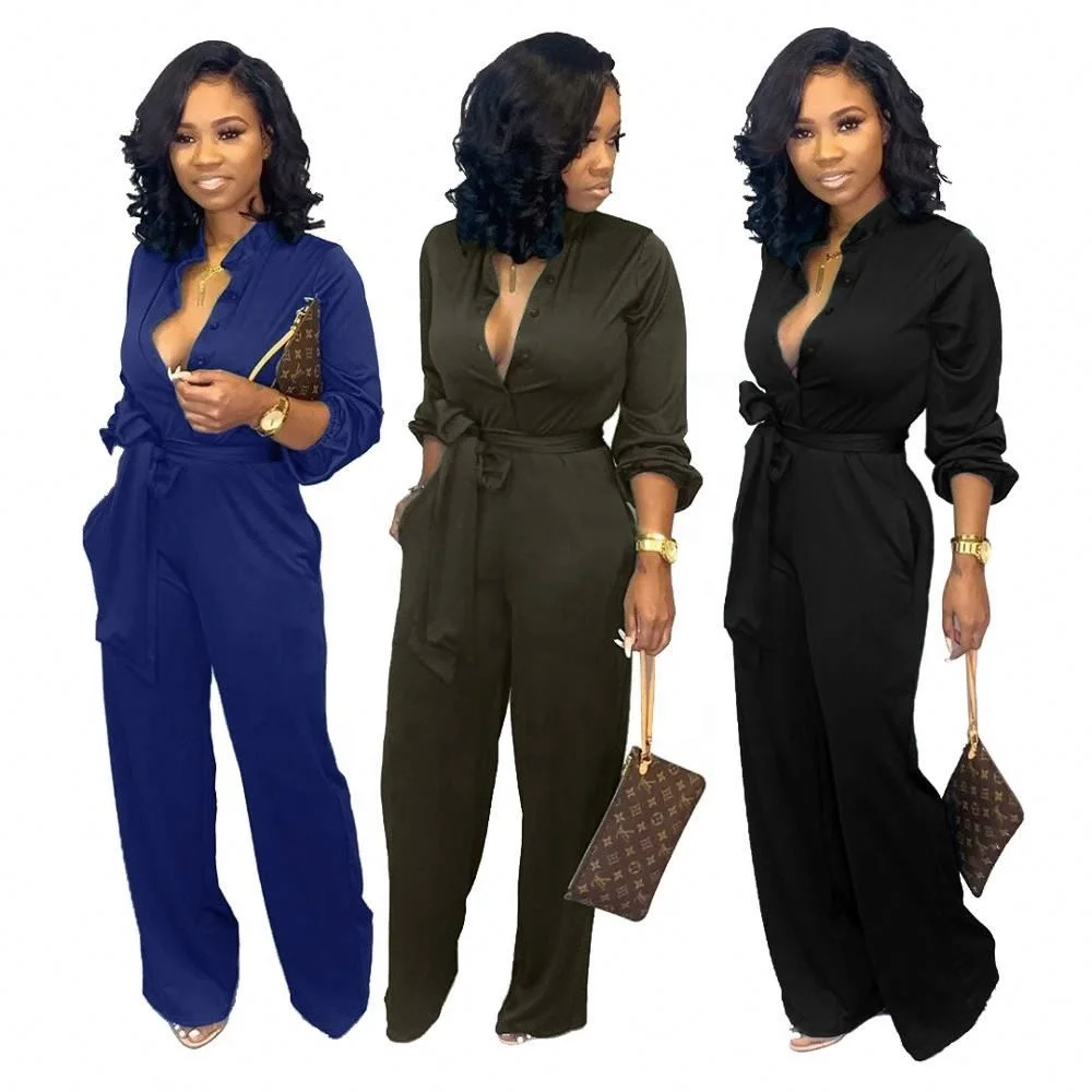 

Smr9392 Sexy Jumpsuit Pants Long Sleeve Women's Plus Size, Blue\black\army green
