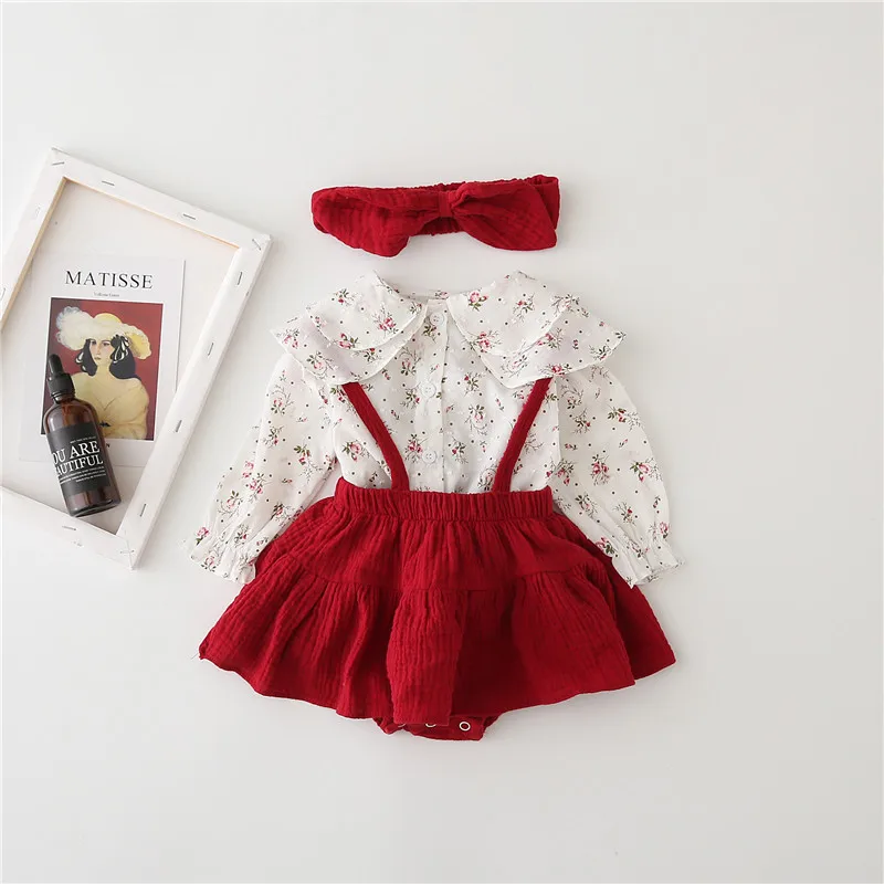 

One-piece suit female baby girl summer dress suspender culottes romper newborn dress romper set, Red