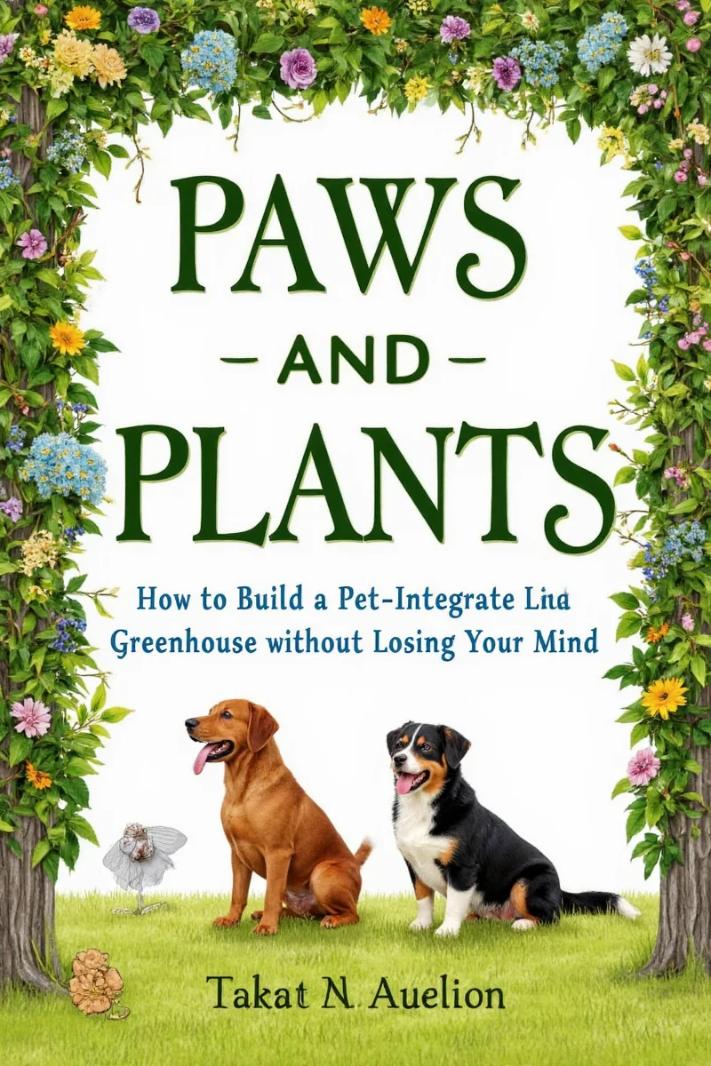 Infographic-style image showing benefits of a pet-friendly greenhouse
