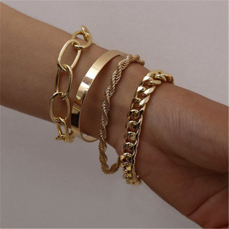 

BR-0372 Plating High Quality Punk Metal Twisted Rope Chain Bracelet Personality Bracelet Charm Jewelry Lady Bracelet Women, Multi