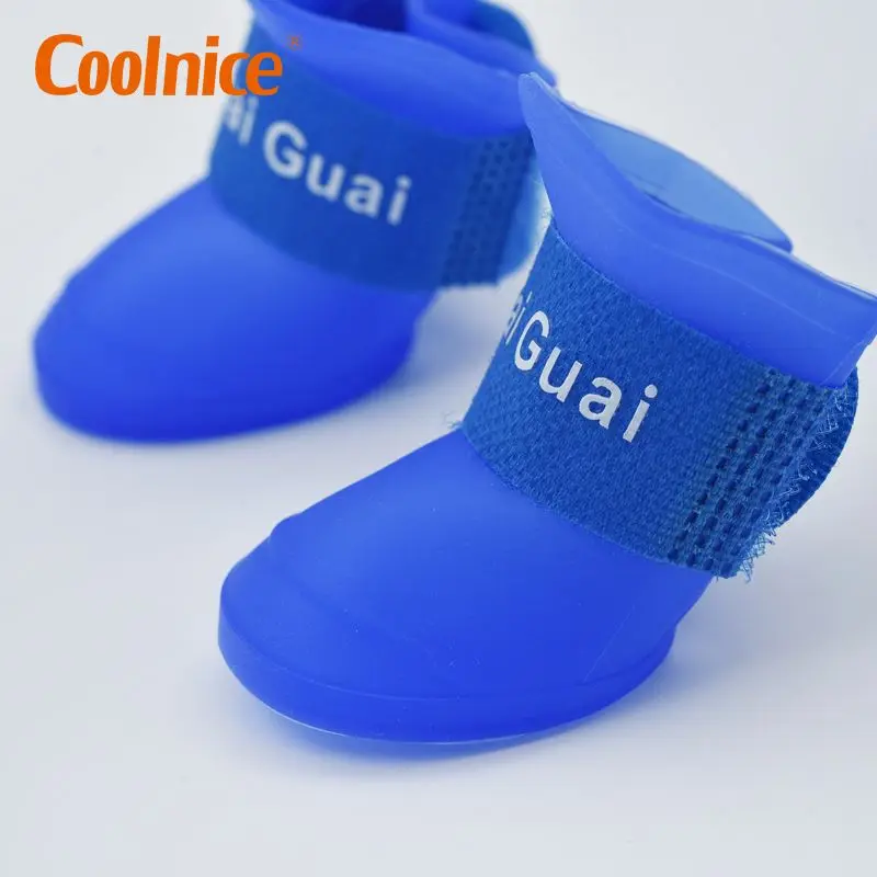 

Waterproof anti-slip cute soft little dog rain boots silicone pet shoes, Blue,black,etc