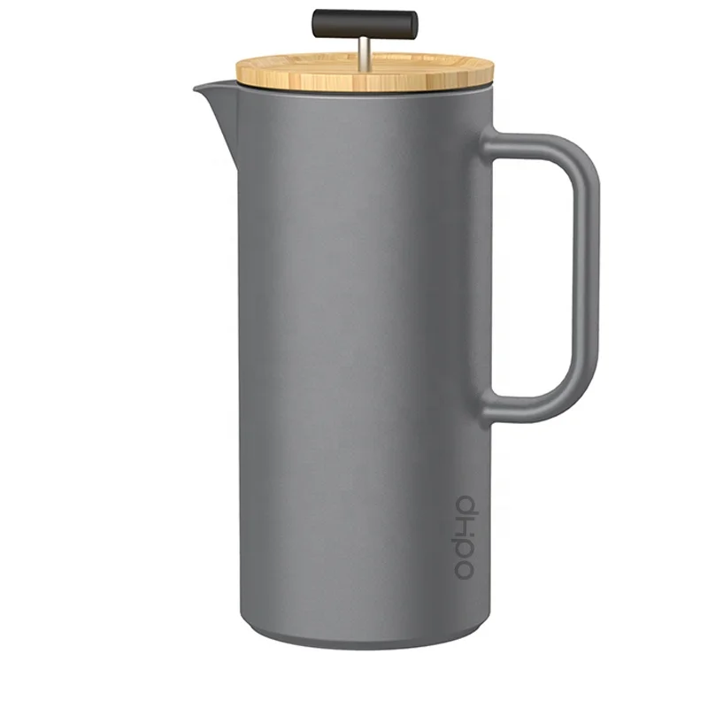 

800ml Lead & Cadmium-free porcelain Grey french press coffee with SLS filter and bamboo lid, Black, white, gray, red, blue, green, yellow