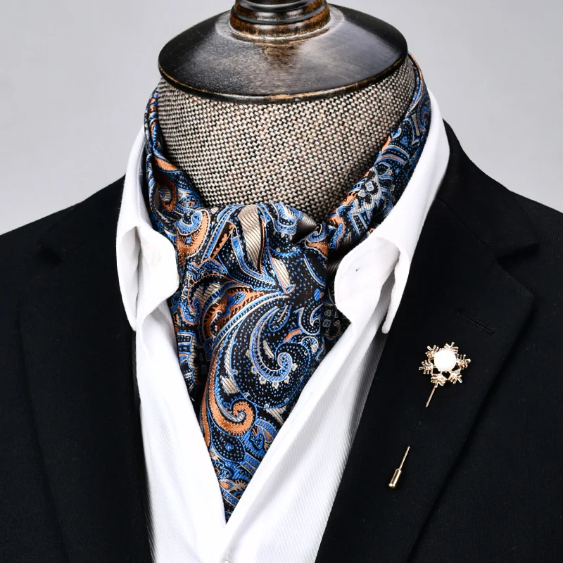 

Fashion Style Custom Logo Paisley cravate coffret Jacquard Colorful Silk Cravat Ascot for Men