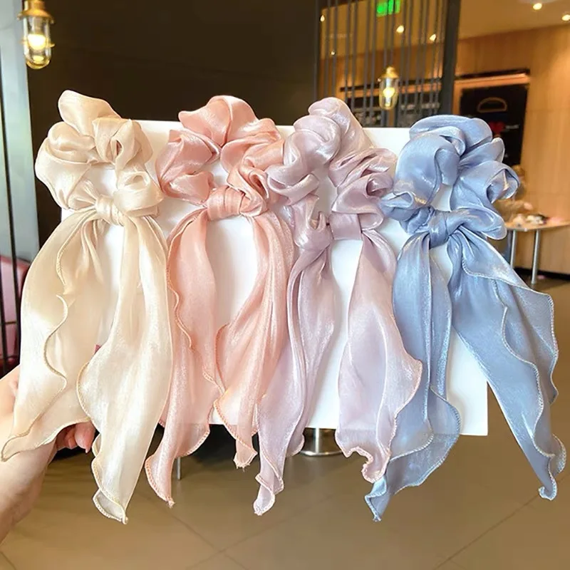 

Elegant Women Bow Ribbon Elastic Hair Scrunchies Tassel Bow Hair Tie Girls Women Elastic Hair Bands Ponytail Holder