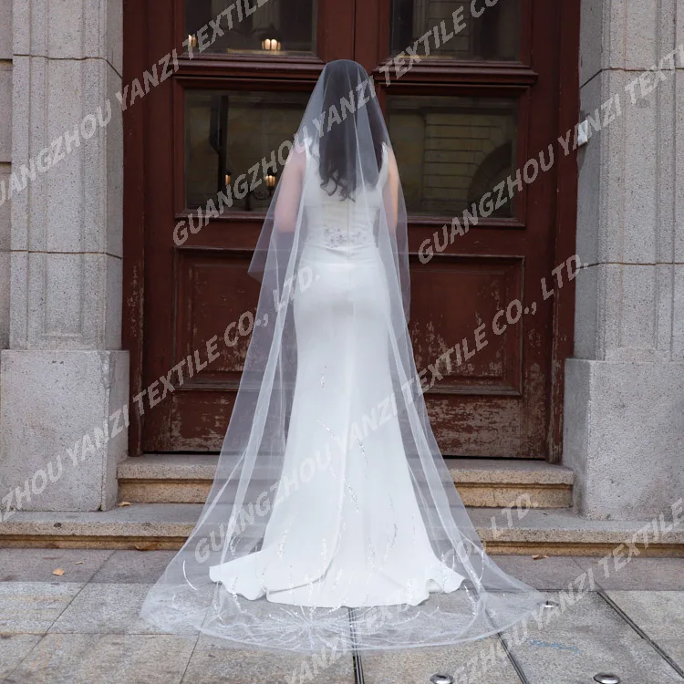 

2021 Yanzi Exclusive Design flower wedding veil 3 meters veil wedding bridal location shooting wedding veils bridal, White