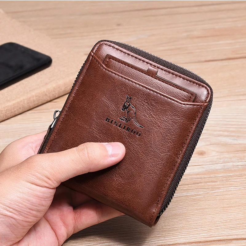

Men's new anti theft brush wallet daily leather wallet card bag ID Wallet portable pocket bag, Three colors
