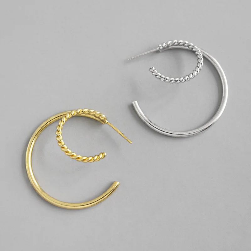 

Punk Exaggerated Double Layers S925 Hoop Earrings 925 Sterling Silver Weave Twist C Shape Earrings For Female