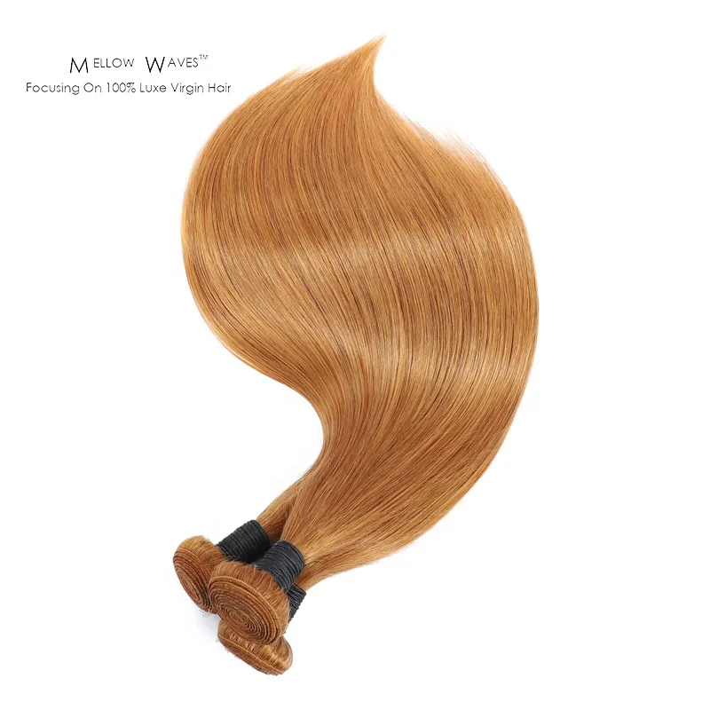 

Mellow Waves Color 27# Straight Remy Human Hair Weave Bundles Indian Virgin Hair Colored Weaving Bundle For Black Women