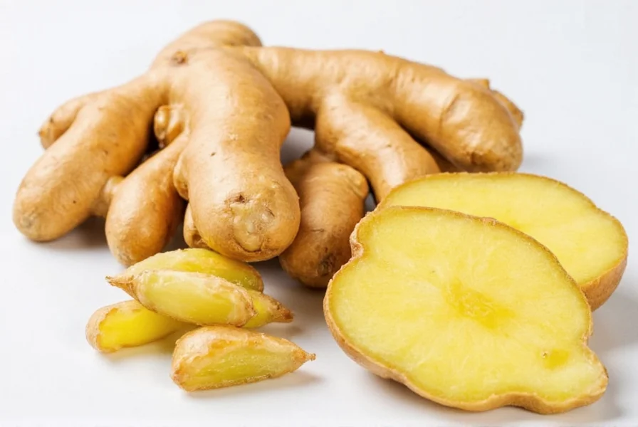 Fresh ginger root with measuring spoon showing appropriate daily portion