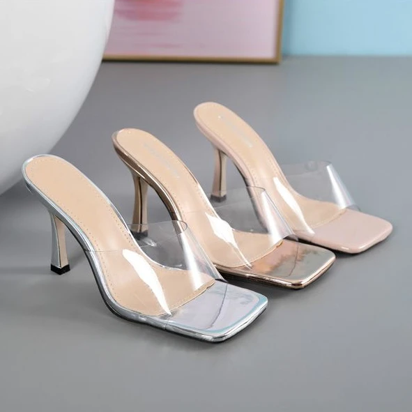 

5538-2 Women Shoes New Arrivals 2020 Transparent Square Thin High Heels Summer Sandals Sexy Clear Heels For Women, Silver,gold,apricot