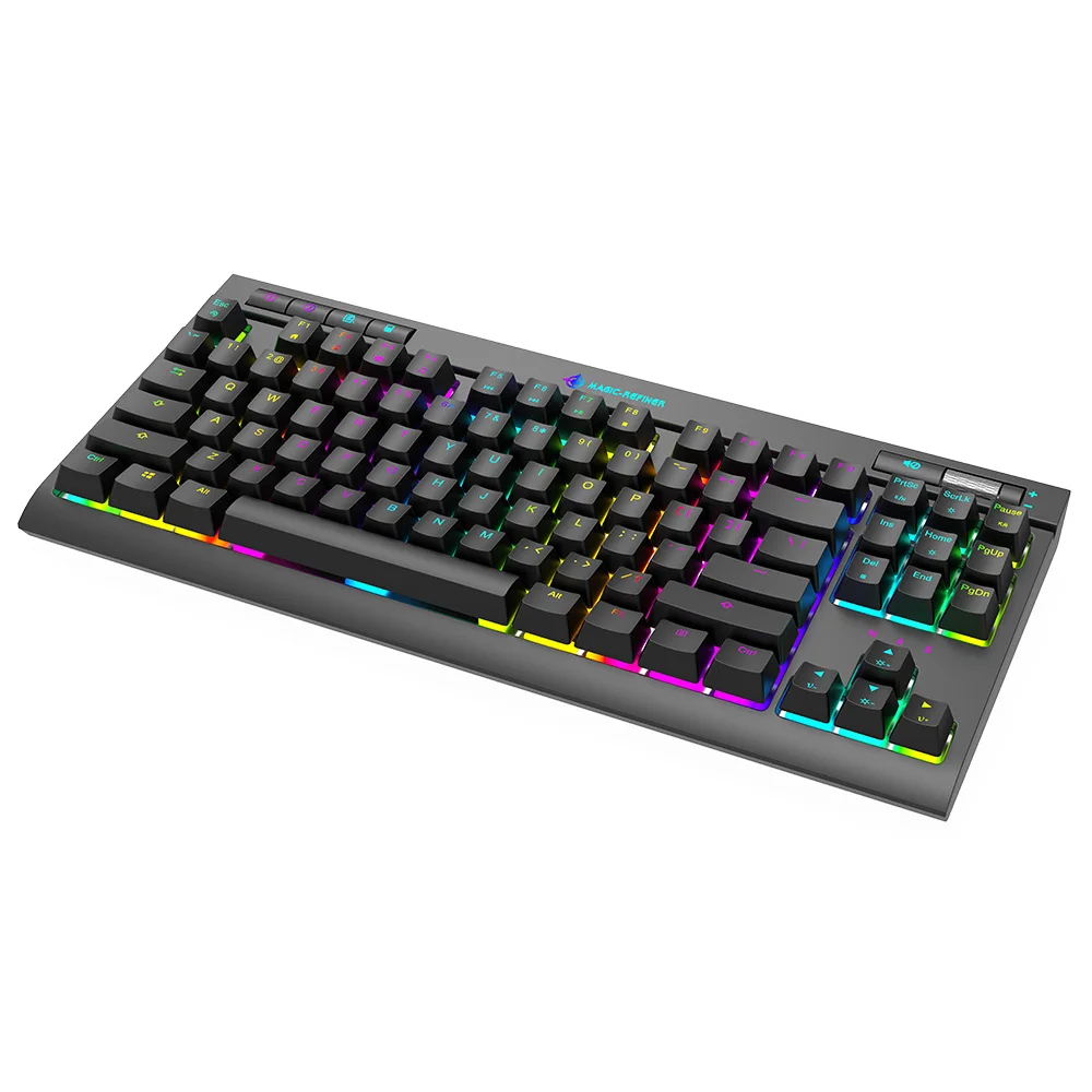 

Custom oem wired MK17 rgb ergonomic 87keys tkl backlit mechanical gaming keyboard colorful LED, Black/ white