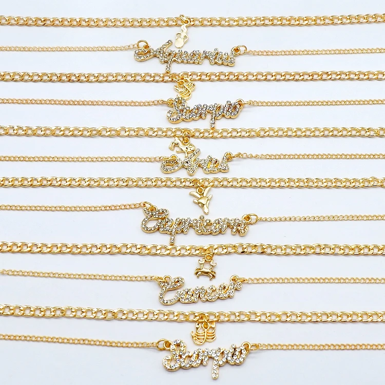 

Layer horoscope gold plated diamond zodiac sign necklace, Picture