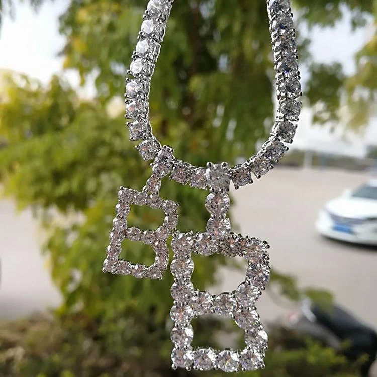 Fashion womens iced out silver initials big custom hip hop pendant