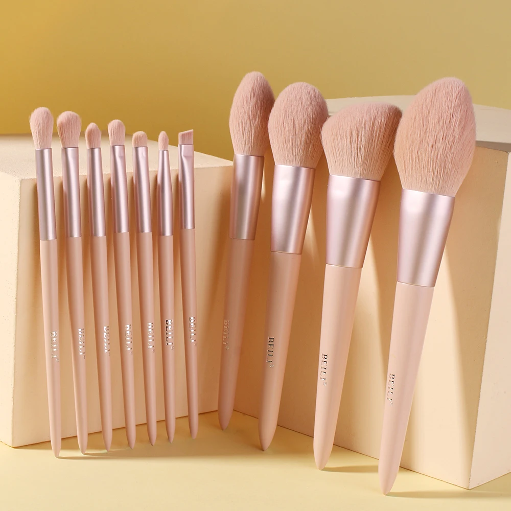 

BEILI Wholesale makeup brush set pink 11pcs brochas maquillajes powder foundation brush logo customized