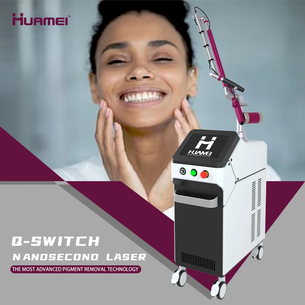 

huamei Q-switch nd yag 1064nm laser skin cleaning /tattoo removal pico laser tattoo removal beauty yag machine, White