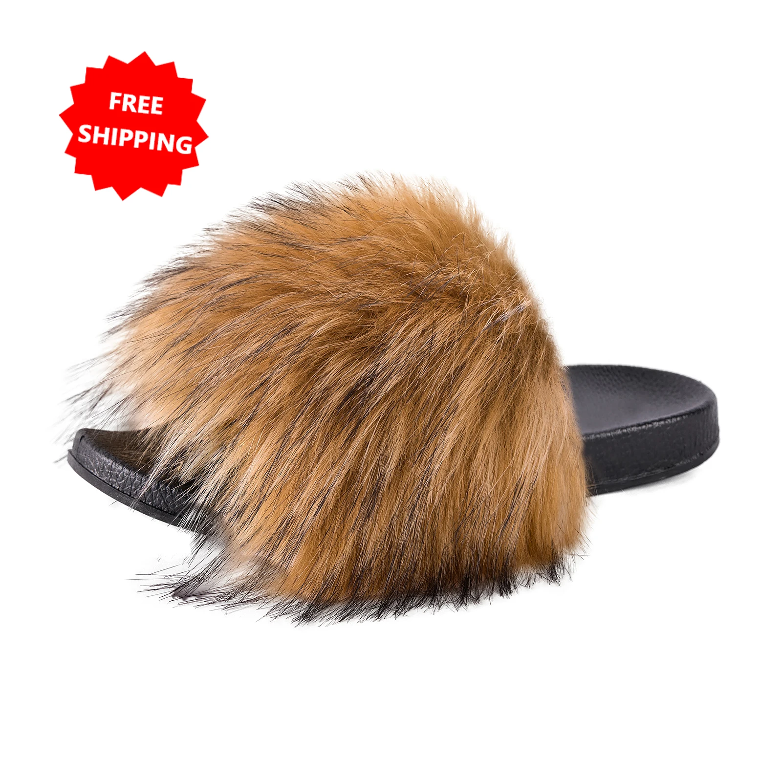 

Free shipping and drop shipping cheap faux raccoon fox fur women's slippers faux fur slides, Customized color