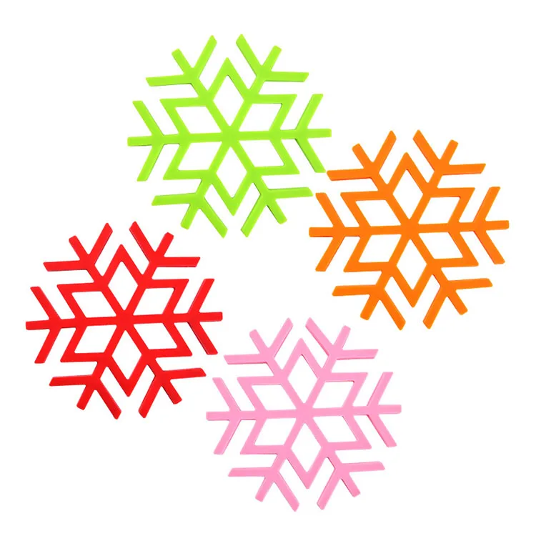 

Heat Resistant Non Slip Bottom Hollow Snowflake Shape Silicone Cup Pad Cup Coasters For Drink Bar Party, Red/orange/green/pink