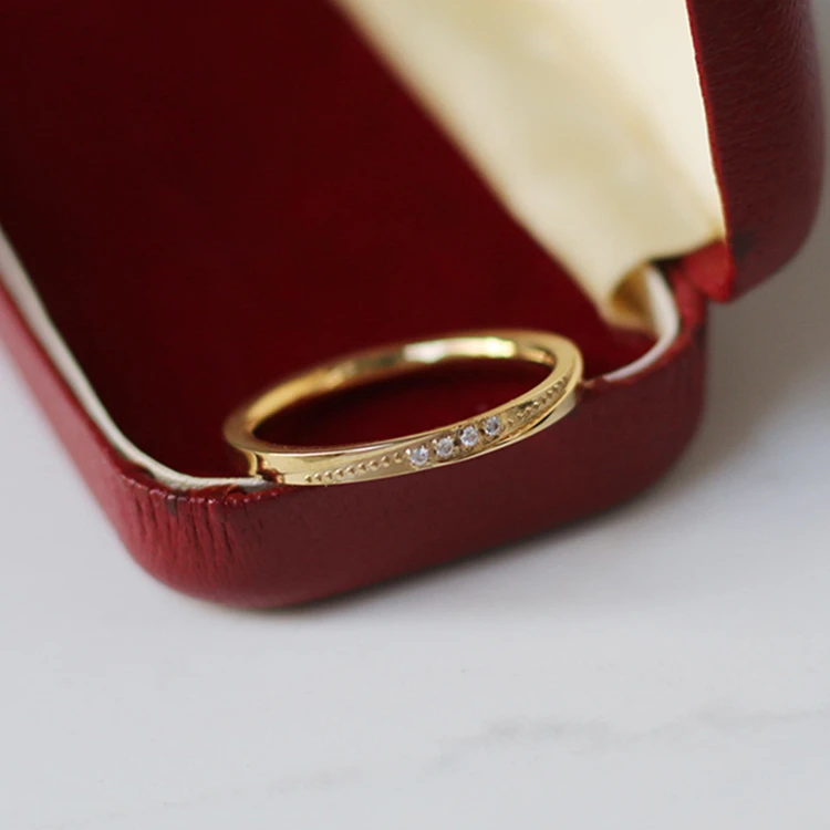 

14K Gold Plated Titanium Steel Simple Minimalist Thin Ring with Zircon Stone, Rose gold color