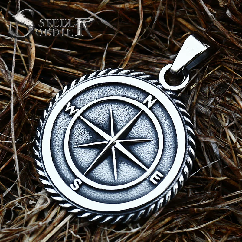 

SS8-701P Viking Ordin Trendy Round Compass Pendant Men Necklace Personality Jewelry Wholesale