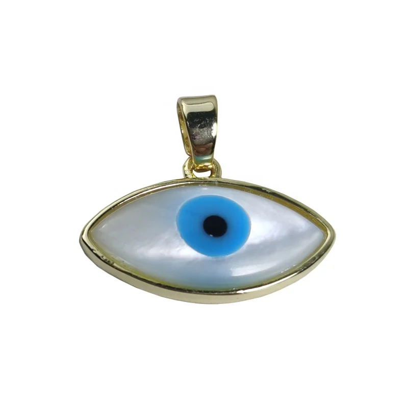 

Fashion Oval Metal Natural Shell Evil Eye Pendants Charms For diy Jewelry Making Necklace