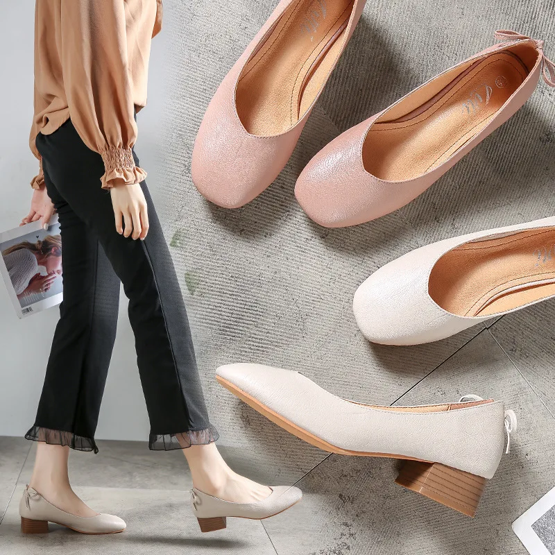 

sh10857a Summer middle heel footwear high quality ladies leather office shoes 2021