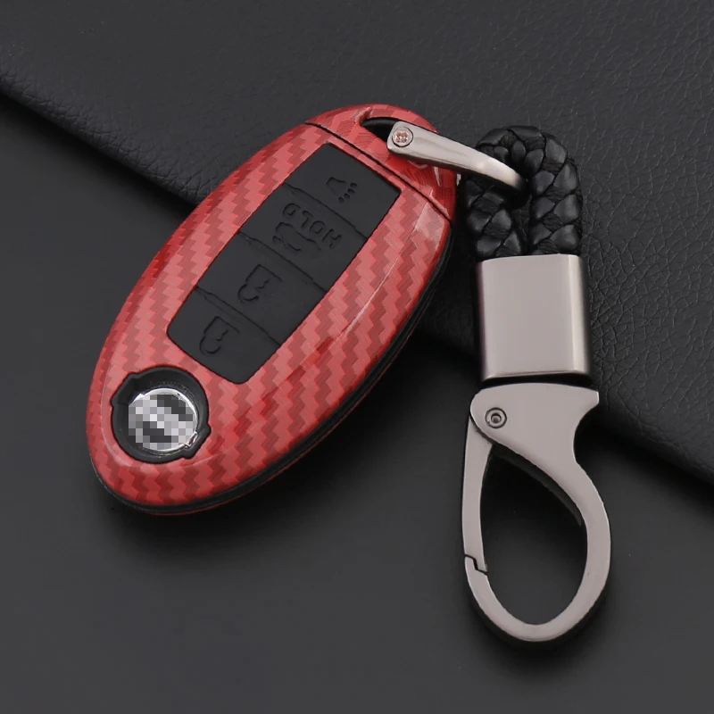 Carbon Silicone Car Key Cover Keychain Case For Nissan 2 3 4 Buttons