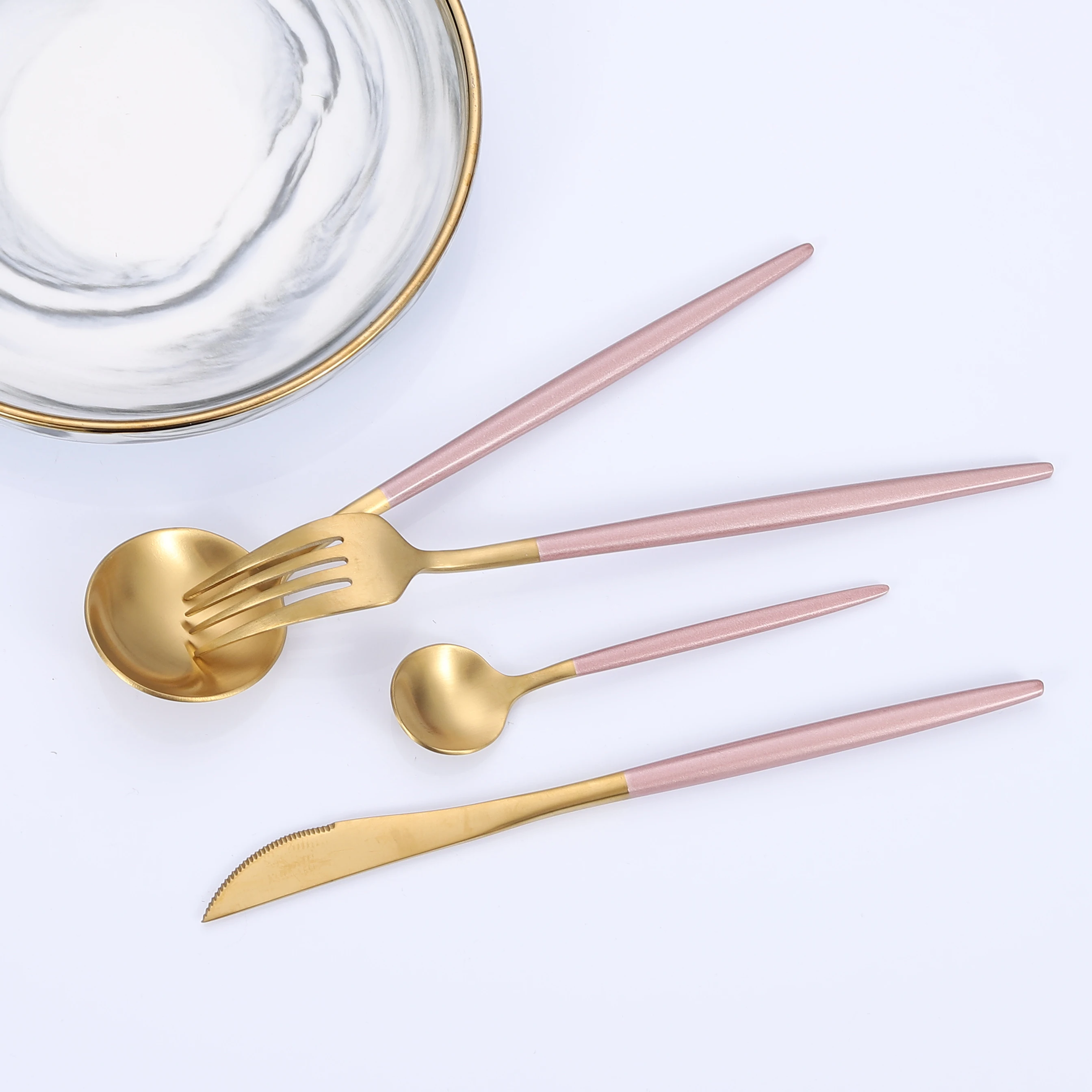 

18/0 Elegant Sets Stock Gold With Pink/Black/White Matte Cutlery Set Tableware/Stainless Steel Cutlery Sets